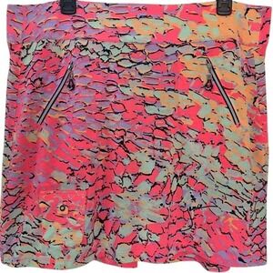 Jamie Sadock Neon Abstract Print Golf Skort Pink Orange Green Size 16 21347